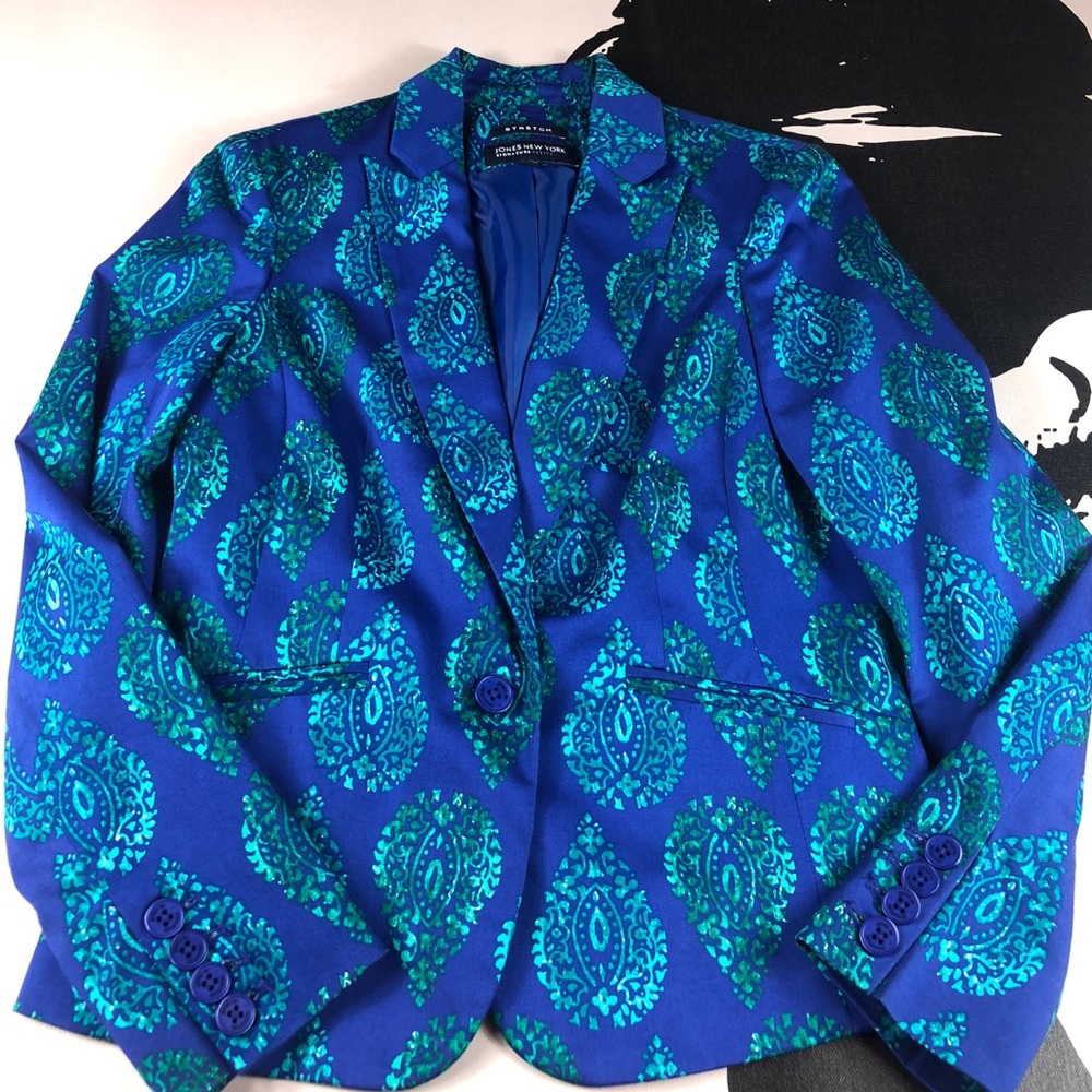 Jones New York Signature Petite Blue Green Blazer